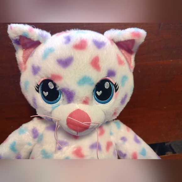 Build a Bear Rainbow Pastel Heart White Kitty Cat 16" BAB Stuffed Plush - Picture 2 of 5